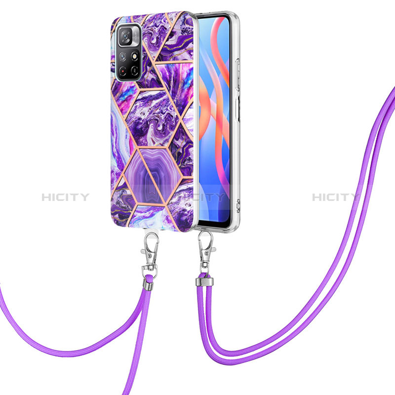 Handyhülle Silikon Hülle Gummi Schutzhülle Flexible Modisch Muster mit Schlüsselband Lanyard Y01B für Xiaomi Poco M4 Pro 5G Violett