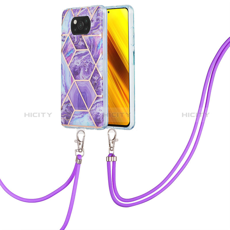 Handyhülle Silikon Hülle Gummi Schutzhülle Flexible Modisch Muster mit Schlüsselband Lanyard Y01B für Xiaomi Poco X3 NFC groß