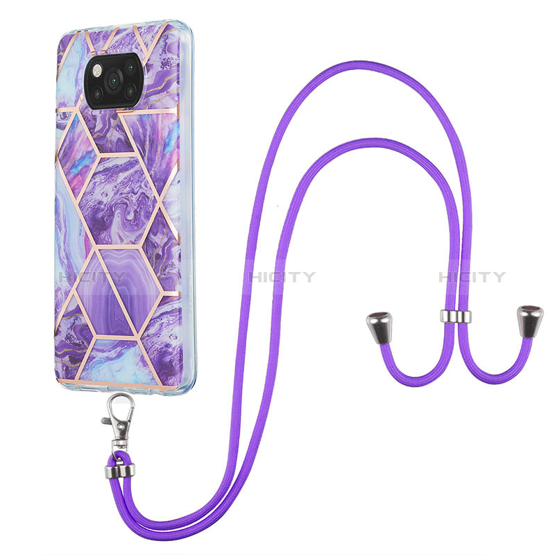 Handyhülle Silikon Hülle Gummi Schutzhülle Flexible Modisch Muster mit Schlüsselband Lanyard Y01B für Xiaomi Poco X3 NFC groß