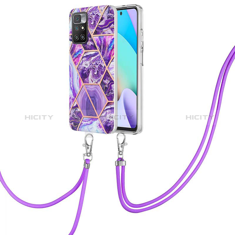 Handyhülle Silikon Hülle Gummi Schutzhülle Flexible Modisch Muster mit Schlüsselband Lanyard Y01B für Xiaomi Redmi 10 (2022) groß