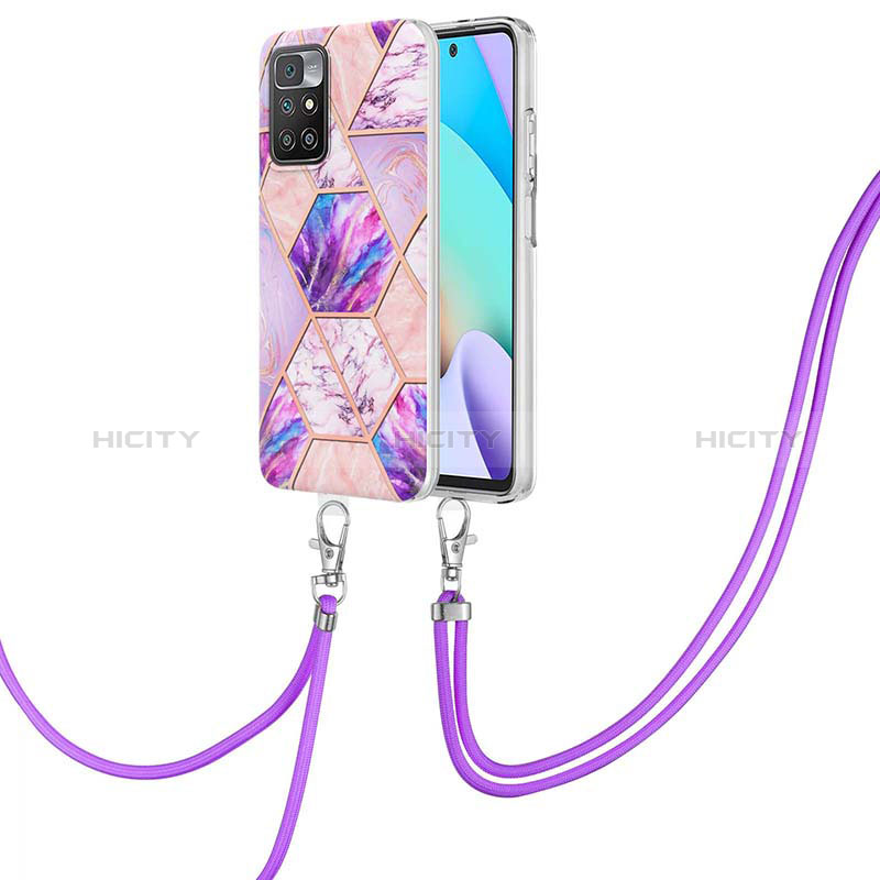 Handyhülle Silikon Hülle Gummi Schutzhülle Flexible Modisch Muster mit Schlüsselband Lanyard Y01B für Xiaomi Redmi 10 (2022) groß