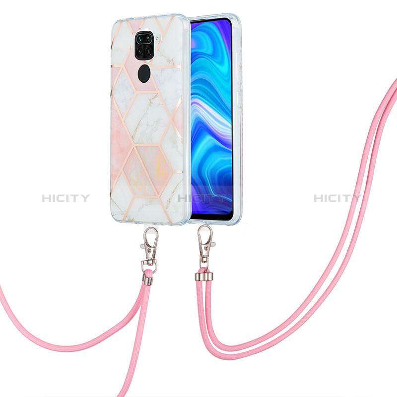 Handyhülle Silikon Hülle Gummi Schutzhülle Flexible Modisch Muster mit Schlüsselband Lanyard Y01B für Xiaomi Redmi 10X 4G Rosa