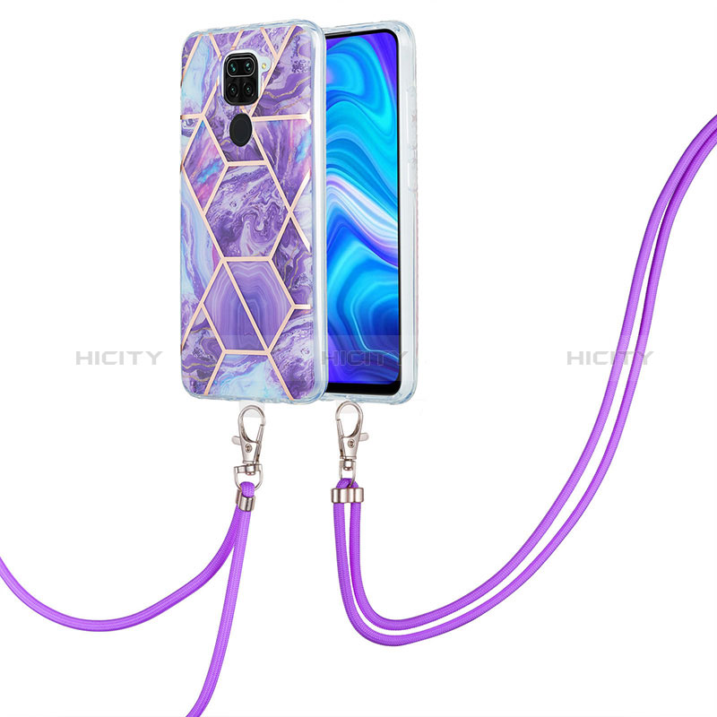 Handyhülle Silikon Hülle Gummi Schutzhülle Flexible Modisch Muster mit Schlüsselband Lanyard Y01B für Xiaomi Redmi 10X 4G Violett