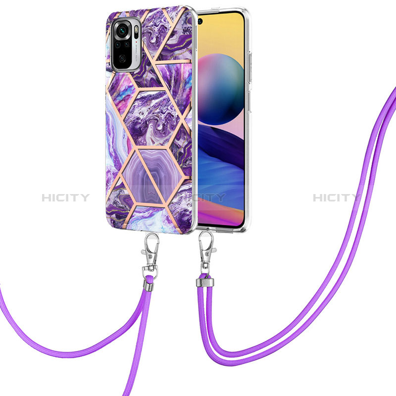 Handyhülle Silikon Hülle Gummi Schutzhülle Flexible Modisch Muster mit Schlüsselband Lanyard Y01B für Xiaomi Redmi Note 10 4G Violett