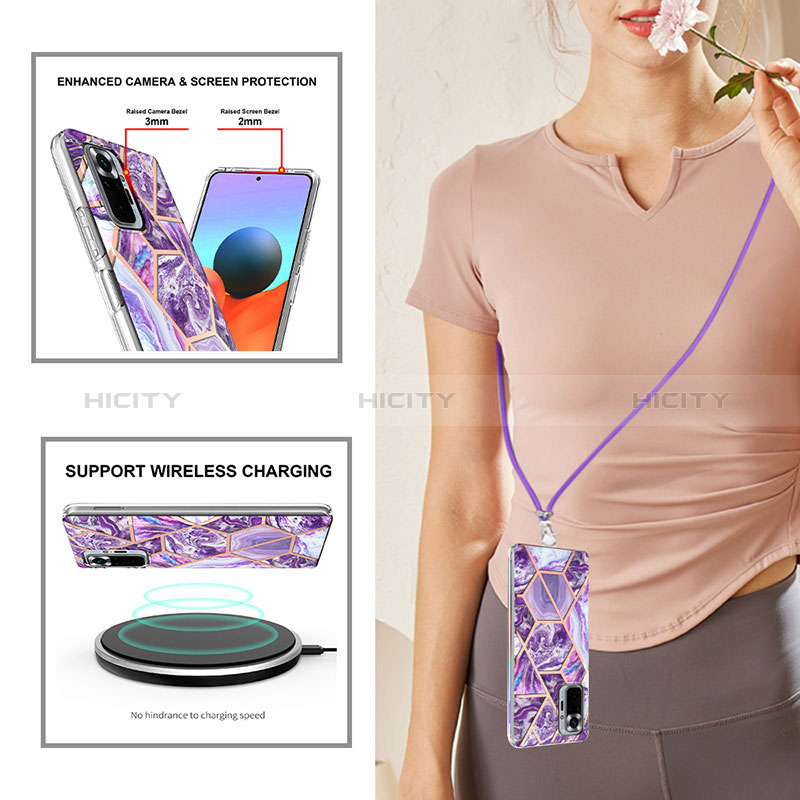 Handyhülle Silikon Hülle Gummi Schutzhülle Flexible Modisch Muster mit Schlüsselband Lanyard Y01B für Xiaomi Redmi Note 10 Pro 4G