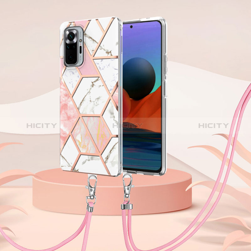 Handyhülle Silikon Hülle Gummi Schutzhülle Flexible Modisch Muster mit Schlüsselband Lanyard Y01B für Xiaomi Redmi Note 10 Pro 4G groß