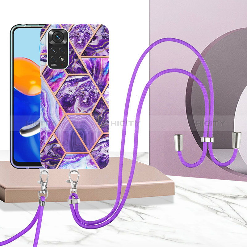 Handyhülle Silikon Hülle Gummi Schutzhülle Flexible Modisch Muster mit Schlüsselband Lanyard Y01B für Xiaomi Redmi Note 11 4G (2022) groß