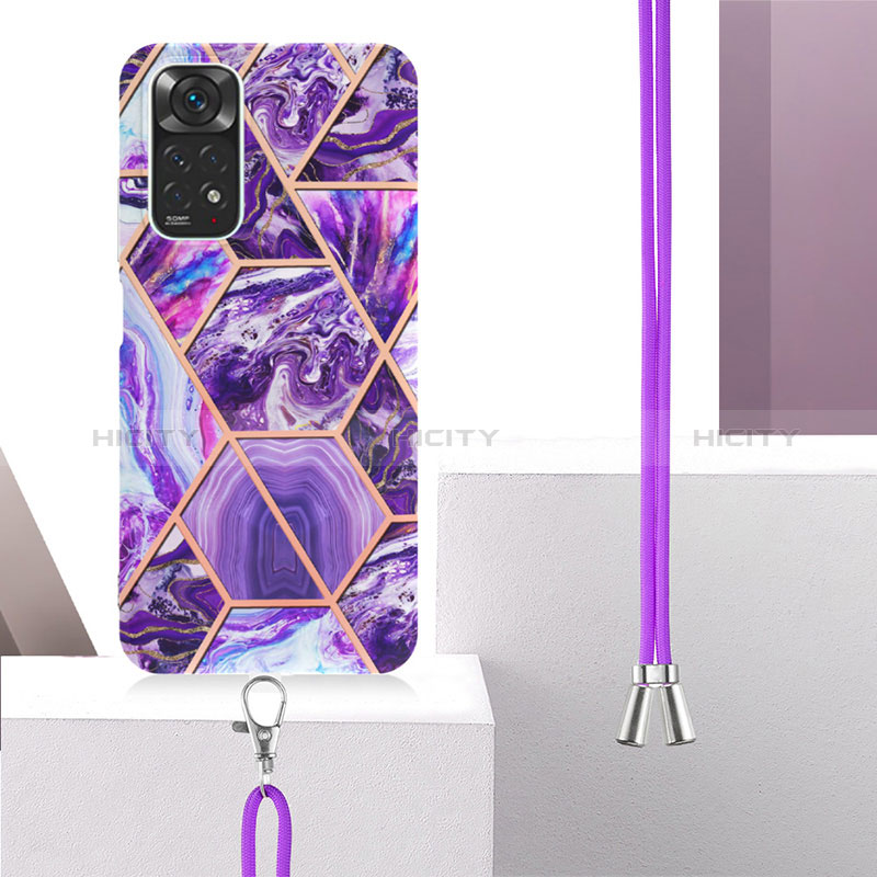 Handyhülle Silikon Hülle Gummi Schutzhülle Flexible Modisch Muster mit Schlüsselband Lanyard Y01B für Xiaomi Redmi Note 11 4G (2022) groß