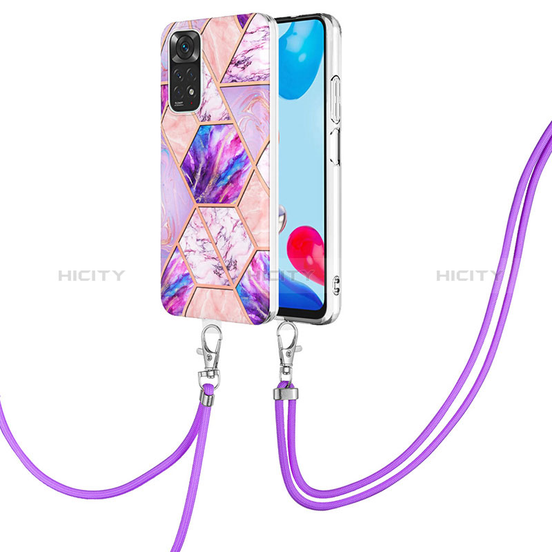 Handyhülle Silikon Hülle Gummi Schutzhülle Flexible Modisch Muster mit Schlüsselband Lanyard Y01B für Xiaomi Redmi Note 11 4G (2022) Helles Lila