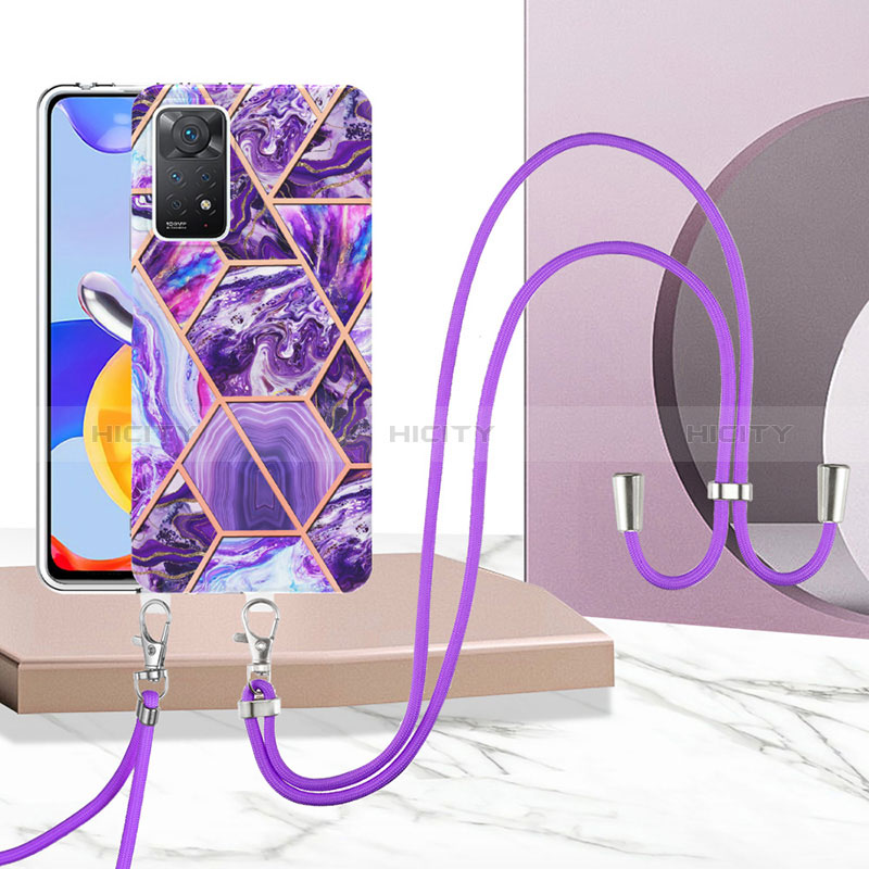 Handyhülle Silikon Hülle Gummi Schutzhülle Flexible Modisch Muster mit Schlüsselband Lanyard Y01B für Xiaomi Redmi Note 11 Pro 4G groß