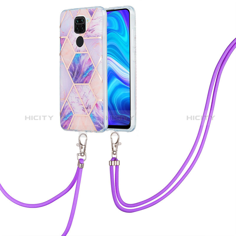 Handyhülle Silikon Hülle Gummi Schutzhülle Flexible Modisch Muster mit Schlüsselband Lanyard Y01B für Xiaomi Redmi Note 9