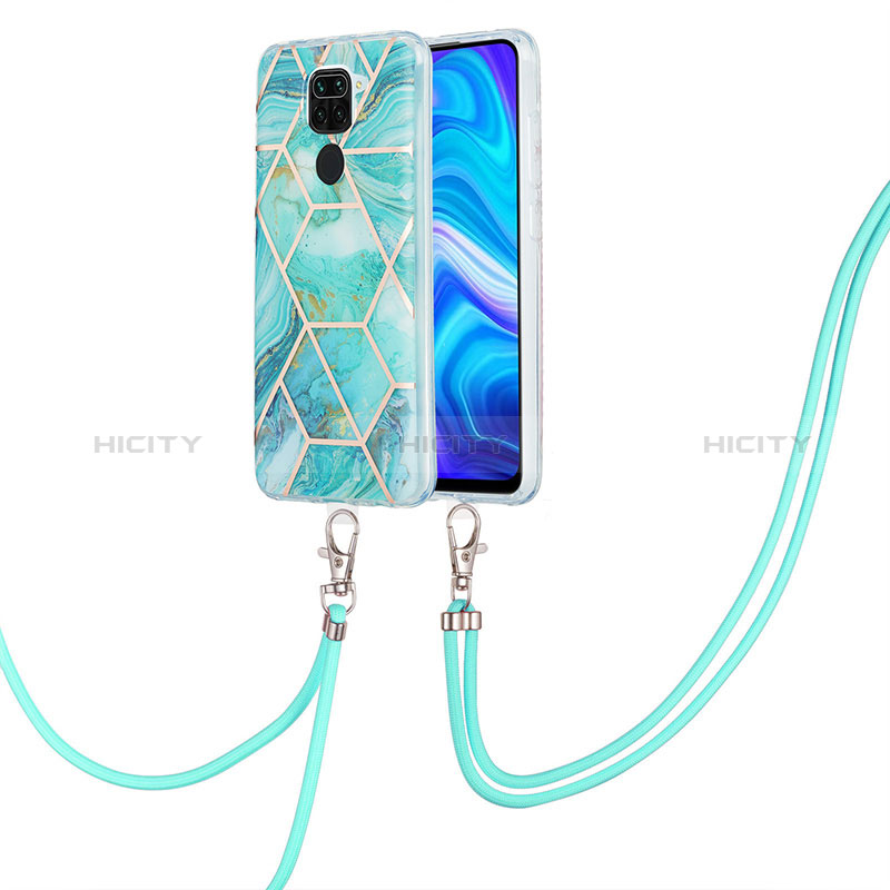 Handyhülle Silikon Hülle Gummi Schutzhülle Flexible Modisch Muster mit Schlüsselband Lanyard Y01B für Xiaomi Redmi Note 9 Minzgrün