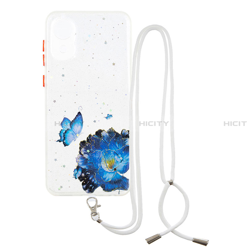 Handyhülle Silikon Hülle Gummi Schutzhülle Flexible Modisch Muster mit Schlüsselband Lanyard Y01X für Samsung Galaxy A03 Core Blau