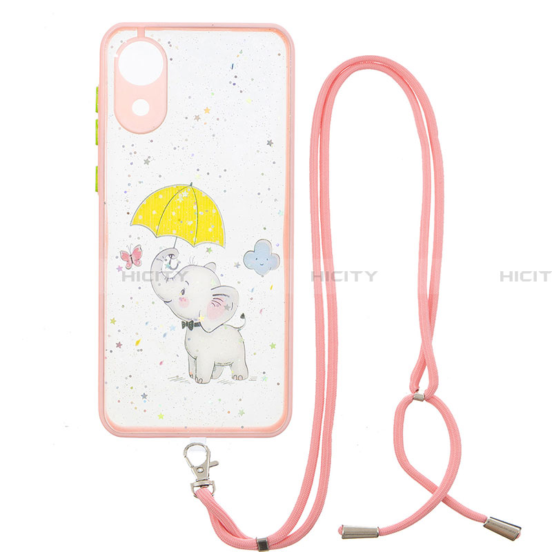 Handyhülle Silikon Hülle Gummi Schutzhülle Flexible Modisch Muster mit Schlüsselband Lanyard Y01X für Samsung Galaxy A03 Core Gelb