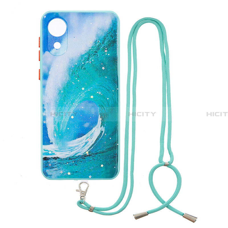 Handyhülle Silikon Hülle Gummi Schutzhülle Flexible Modisch Muster mit Schlüsselband Lanyard Y01X für Samsung Galaxy A03 Core Grün