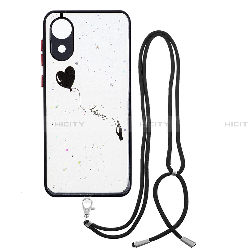 Handyhülle Silikon Hülle Gummi Schutzhülle Flexible Modisch Muster mit Schlüsselband Lanyard Y01X für Samsung Galaxy A03 Core Schwarz Plus