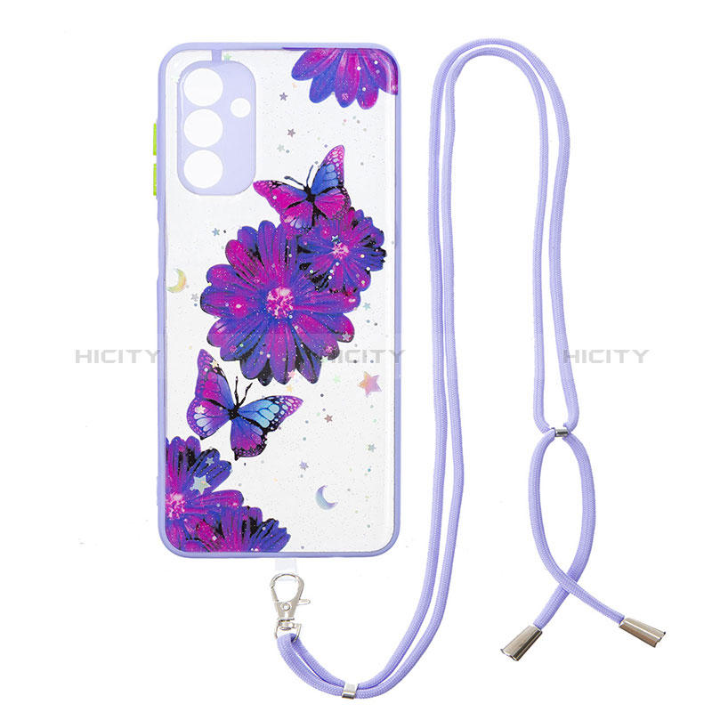 Handyhülle Silikon Hülle Gummi Schutzhülle Flexible Modisch Muster mit Schlüsselband Lanyard Y01X für Samsung Galaxy A04s groß