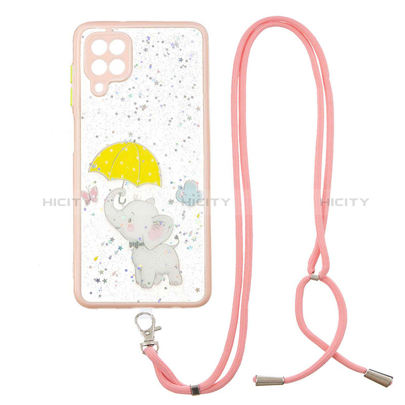 Handyhülle Silikon Hülle Gummi Schutzhülle Flexible Modisch Muster mit Schlüsselband Lanyard Y01X für Samsung Galaxy A12 groß