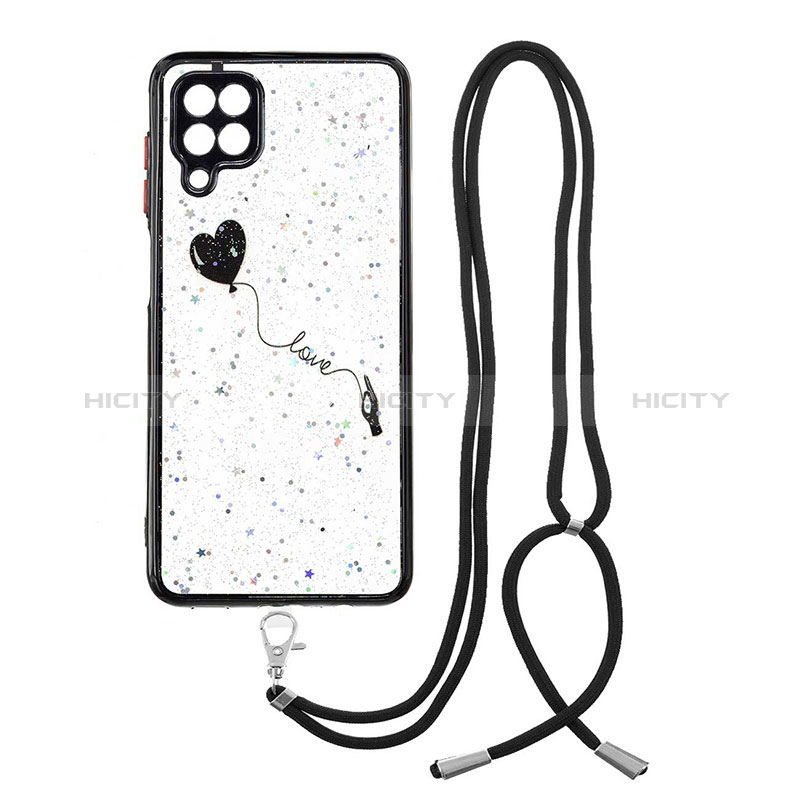 Handyhülle Silikon Hülle Gummi Schutzhülle Flexible Modisch Muster mit Schlüsselband Lanyard Y01X für Samsung Galaxy A12 5G Schwarz Plus