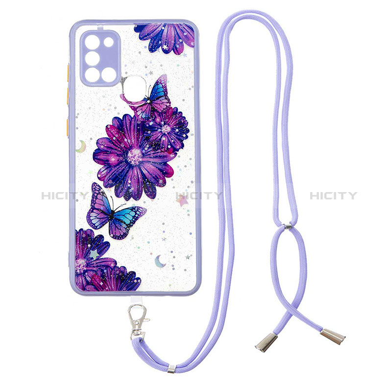 Handyhülle Silikon Hülle Gummi Schutzhülle Flexible Modisch Muster mit Schlüsselband Lanyard Y01X für Samsung Galaxy A21s groß