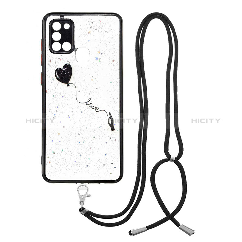 Handyhülle Silikon Hülle Gummi Schutzhülle Flexible Modisch Muster mit Schlüsselband Lanyard Y01X für Samsung Galaxy A21s