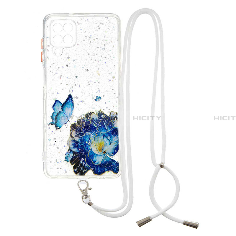 Handyhülle Silikon Hülle Gummi Schutzhülle Flexible Modisch Muster mit Schlüsselband Lanyard Y01X für Samsung Galaxy A22 4G groß