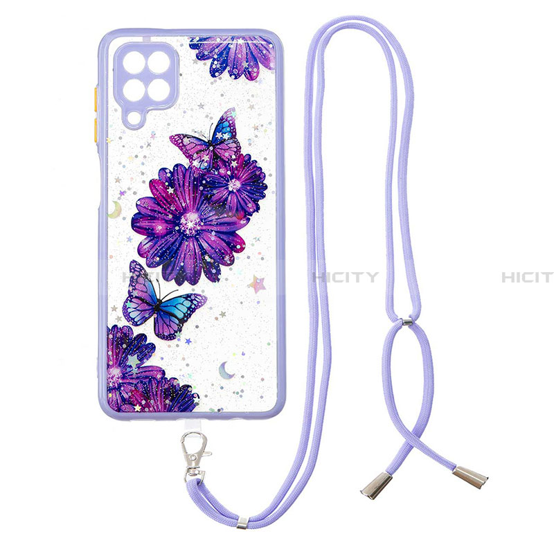 Handyhülle Silikon Hülle Gummi Schutzhülle Flexible Modisch Muster mit Schlüsselband Lanyard Y01X für Samsung Galaxy A22 4G Violett