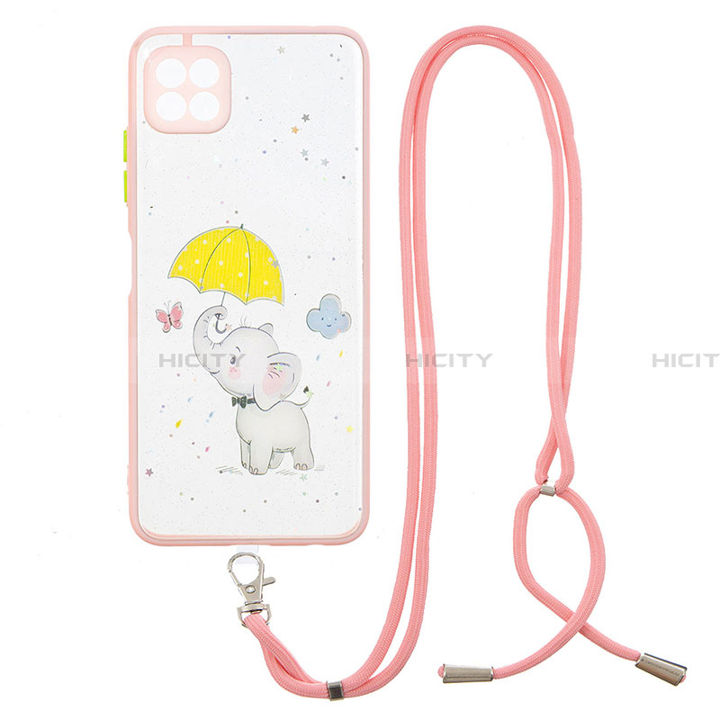 Handyhülle Silikon Hülle Gummi Schutzhülle Flexible Modisch Muster mit Schlüsselband Lanyard Y01X für Samsung Galaxy A22 5G