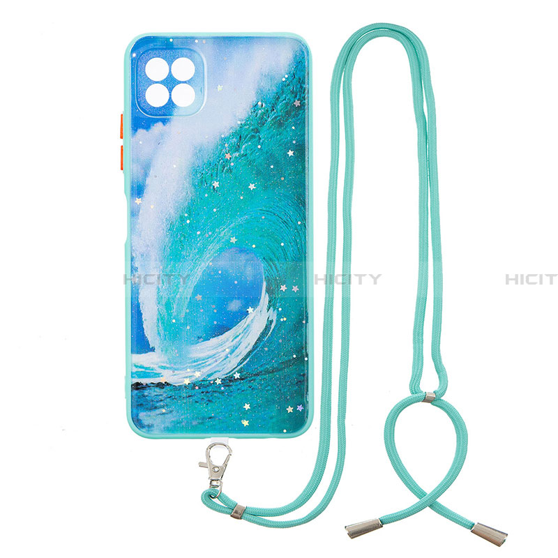 Handyhülle Silikon Hülle Gummi Schutzhülle Flexible Modisch Muster mit Schlüsselband Lanyard Y01X für Samsung Galaxy A22 5G groß