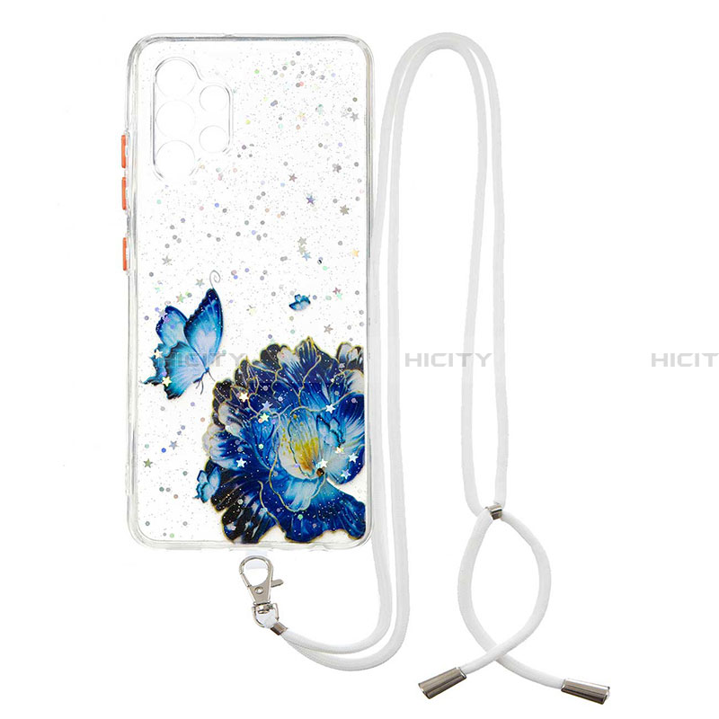 Handyhülle Silikon Hülle Gummi Schutzhülle Flexible Modisch Muster mit Schlüsselband Lanyard Y01X für Samsung Galaxy A32 4G Blau Plus