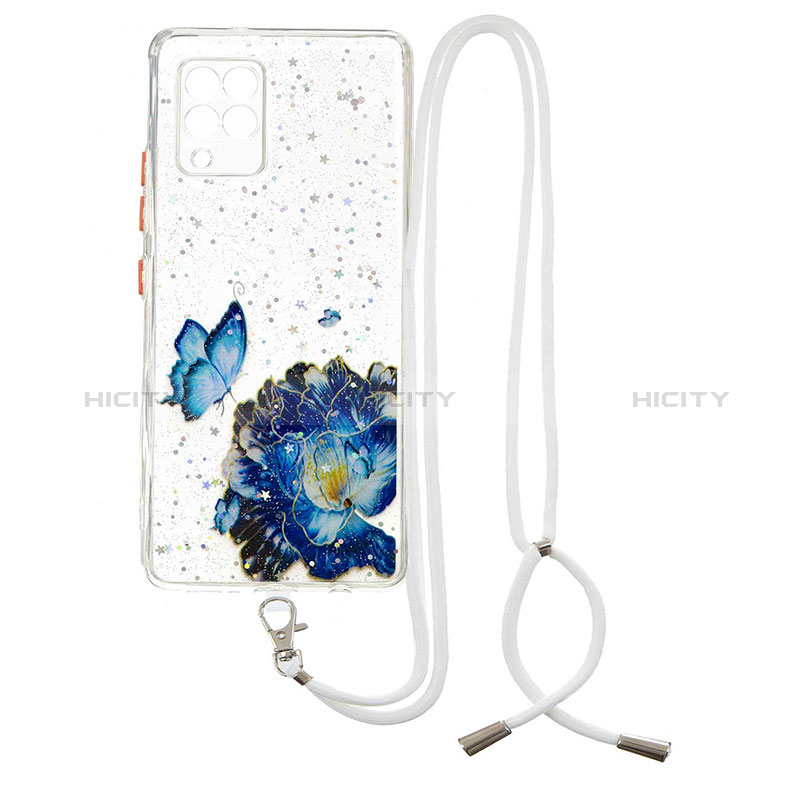 Handyhülle Silikon Hülle Gummi Schutzhülle Flexible Modisch Muster mit Schlüsselband Lanyard Y01X für Samsung Galaxy A42 5G Blau