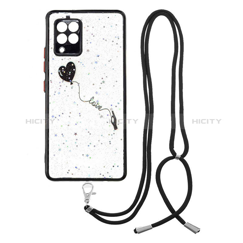 Handyhülle Silikon Hülle Gummi Schutzhülle Flexible Modisch Muster mit Schlüsselband Lanyard Y01X für Samsung Galaxy A42 5G Schwarz Plus
