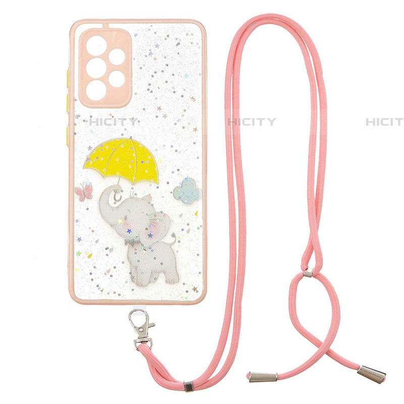 Handyhülle Silikon Hülle Gummi Schutzhülle Flexible Modisch Muster mit Schlüsselband Lanyard Y01X für Samsung Galaxy A52 4G Gelb