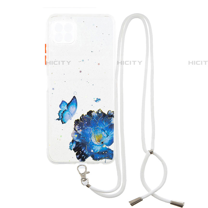 Handyhülle Silikon Hülle Gummi Schutzhülle Flexible Modisch Muster mit Schlüsselband Lanyard Y01X für Samsung Galaxy F42 5G Blau Plus