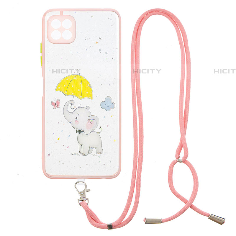 Handyhülle Silikon Hülle Gummi Schutzhülle Flexible Modisch Muster mit Schlüsselband Lanyard Y01X für Samsung Galaxy F42 5G Gelb Plus