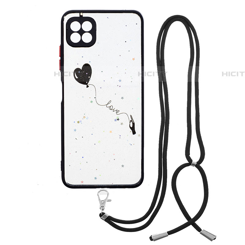 Handyhülle Silikon Hülle Gummi Schutzhülle Flexible Modisch Muster mit Schlüsselband Lanyard Y01X für Samsung Galaxy F42 5G Schwarz Plus