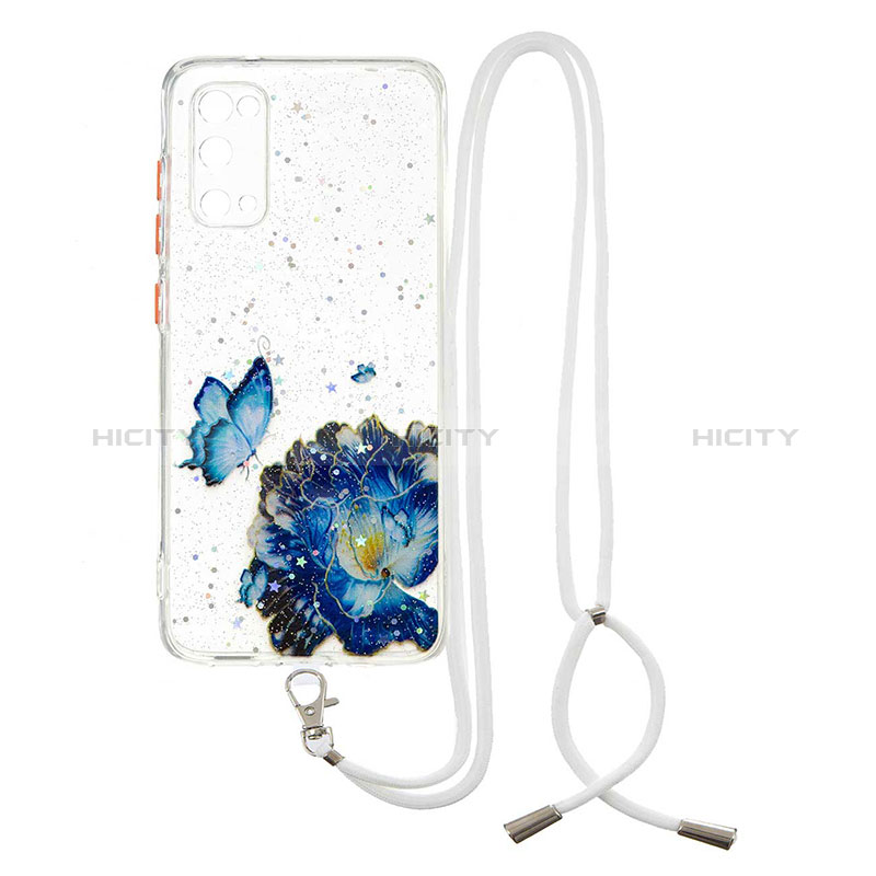 Handyhülle Silikon Hülle Gummi Schutzhülle Flexible Modisch Muster mit Schlüsselband Lanyard Y01X für Samsung Galaxy S20 5G Blau Plus