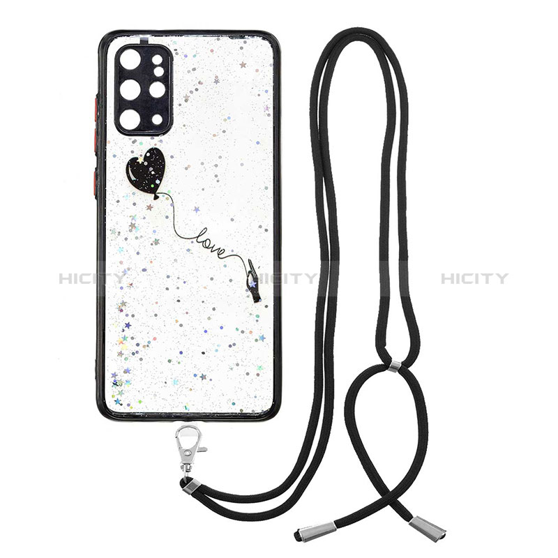 Handyhülle Silikon Hülle Gummi Schutzhülle Flexible Modisch Muster mit Schlüsselband Lanyard Y01X für Samsung Galaxy S20 Plus 5G Schwarz Plus