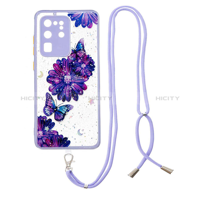 Handyhülle Silikon Hülle Gummi Schutzhülle Flexible Modisch Muster mit Schlüsselband Lanyard Y01X für Samsung Galaxy S20 Ultra groß