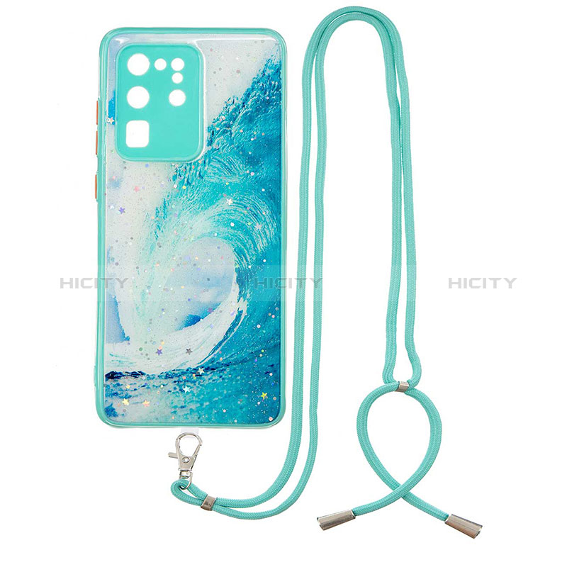 Handyhülle Silikon Hülle Gummi Schutzhülle Flexible Modisch Muster mit Schlüsselband Lanyard Y01X für Samsung Galaxy S20 Ultra 5G Grün