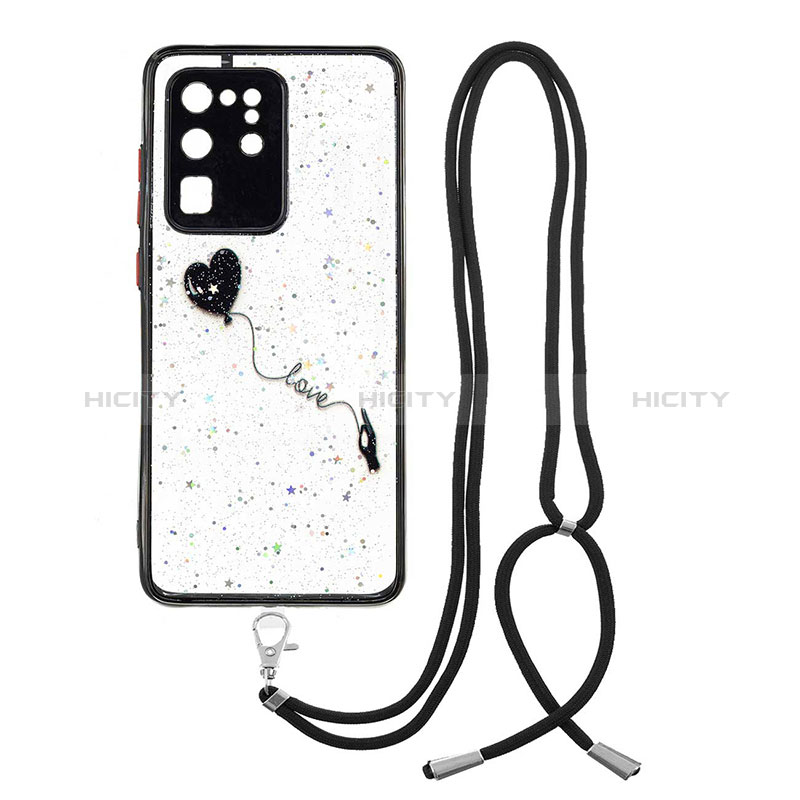 Handyhülle Silikon Hülle Gummi Schutzhülle Flexible Modisch Muster mit Schlüsselband Lanyard Y01X für Samsung Galaxy S20 Ultra 5G Schwarz