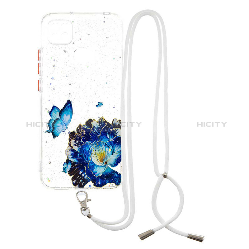 Handyhülle Silikon Hülle Gummi Schutzhülle Flexible Modisch Muster mit Schlüsselband Lanyard Y01X für Xiaomi POCO C3 Blau Plus