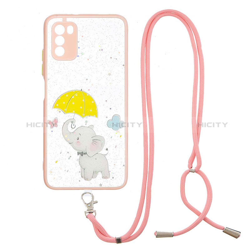 Handyhülle Silikon Hülle Gummi Schutzhülle Flexible Modisch Muster mit Schlüsselband Lanyard Y01X für Xiaomi Poco M3 Gelb Plus