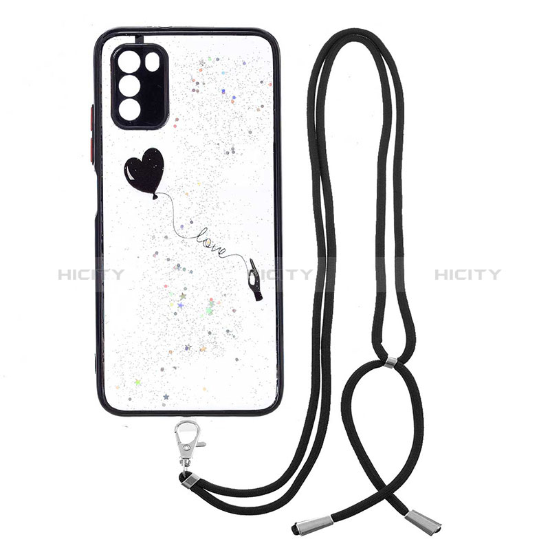 Handyhülle Silikon Hülle Gummi Schutzhülle Flexible Modisch Muster mit Schlüsselband Lanyard Y01X für Xiaomi Poco M3 Schwarz Plus