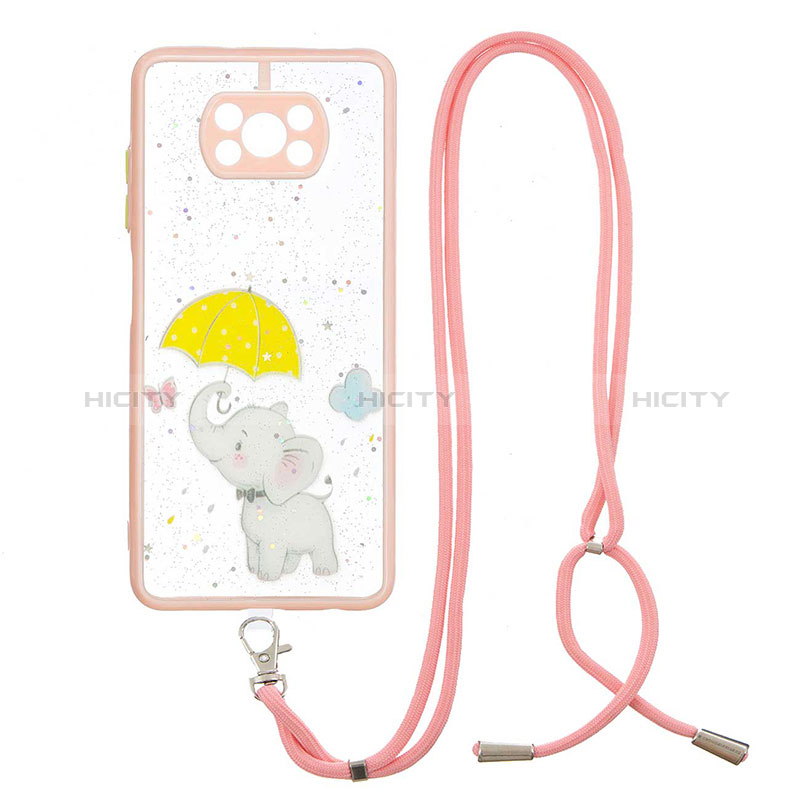 Handyhülle Silikon Hülle Gummi Schutzhülle Flexible Modisch Muster mit Schlüsselband Lanyard Y01X für Xiaomi Poco X3 Gelb Plus