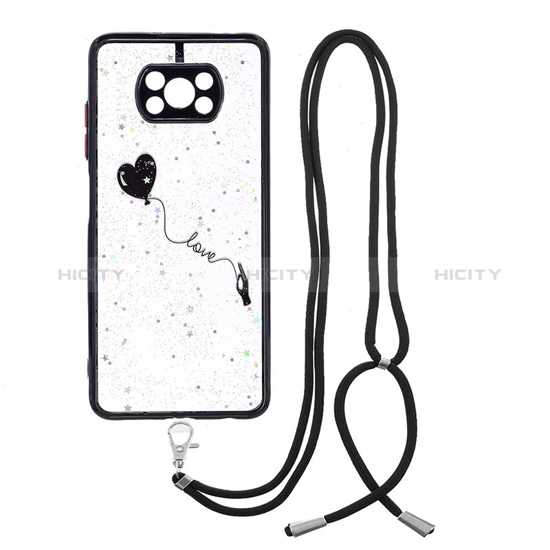 Handyhülle Silikon Hülle Gummi Schutzhülle Flexible Modisch Muster mit Schlüsselband Lanyard Y01X für Xiaomi Poco X3 Schwarz Plus