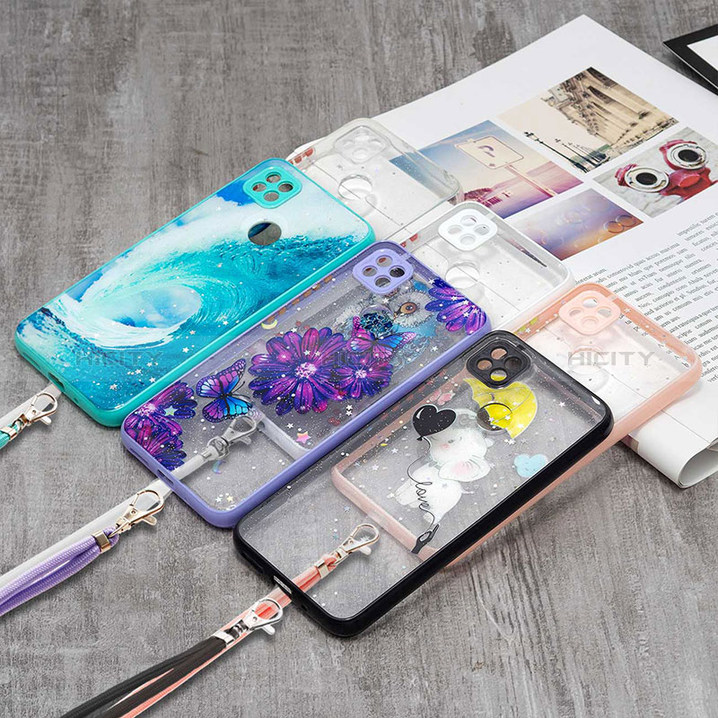 Handyhülle Silikon Hülle Gummi Schutzhülle Flexible Modisch Muster mit Schlüsselband Lanyard Y01X für Xiaomi Redmi 9 India groß