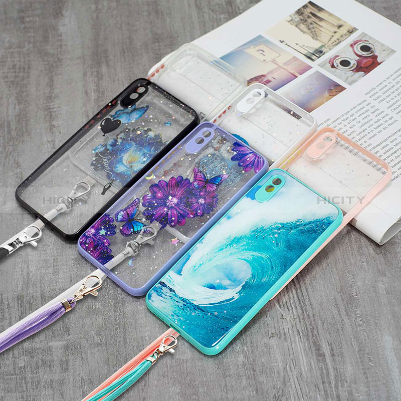 Handyhülle Silikon Hülle Gummi Schutzhülle Flexible Modisch Muster mit Schlüsselband Lanyard Y01X für Xiaomi Redmi 9i groß