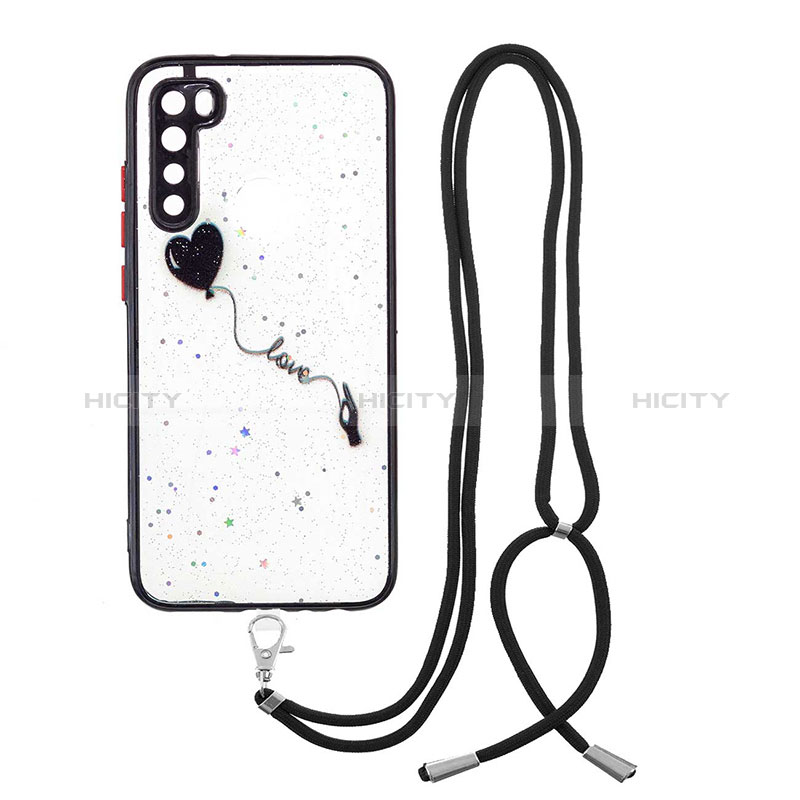 Handyhülle Silikon Hülle Gummi Schutzhülle Flexible Modisch Muster mit Schlüsselband Lanyard Y01X für Xiaomi Redmi Note 8 (2021) Schwarz