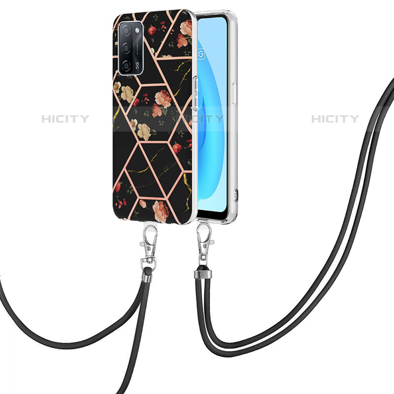 Handyhülle Silikon Hülle Gummi Schutzhülle Flexible Modisch Muster mit Schlüsselband Lanyard Y02B für Oppo A53s 5G